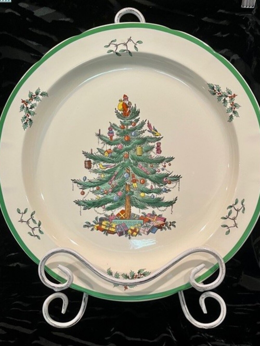 Vintage English Spode Christmas Tree 12" Scalloped Chop Round Platter S3324D